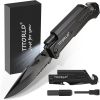 7 in 1 Folding Knives with LED Light,Engraved Pocket Knife, Camping Hiking Multitool Knife