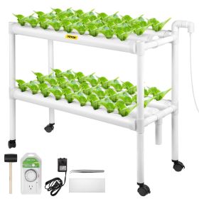 VEVOR Hydroponics Growing System, 54 Sites 6 Food-Grade PVC-U Pipes, 2 Layers Indoor Planting Kit with Water Pump, Timer, Nest Basket