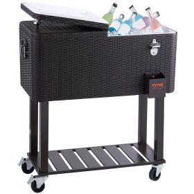 VEVOR Rolling Ice Chest Cooler Cart 80 Quart, Portable Bar Drink Cooler, Beverage Bar Stand Up Cooler with Wheels, Bottle Opener