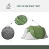 Outsunny Pop Up Tent, Instant Camping Tent with Porch and Carry Bag, 3000mm Waterproof, for 2-3 People, Green, (Poles Included)