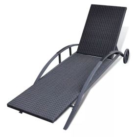 vidaXL Sun Lounger with Cushion & Wheels Poly Rattan Black (Option: as picture)